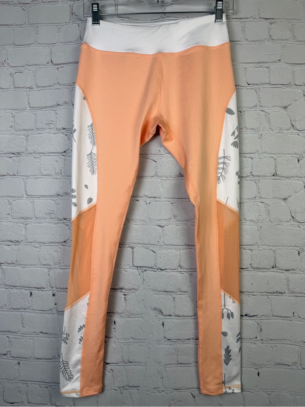 MINT & LILAC peach print sheer panel floral pattern leggings, size S